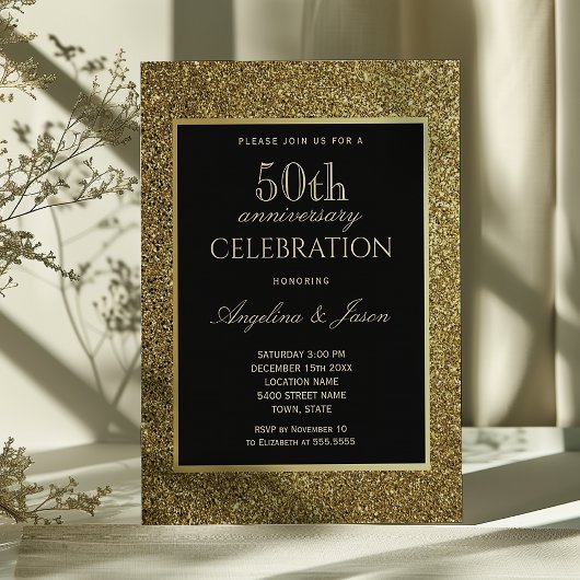 Zwart en Goud 50ste Huwelijksjubileum Kaart