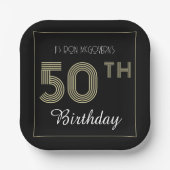 Zwart en goud 50ste verjaardag Retro Stripe Print Papieren Bordje (Voorkant)