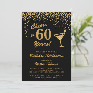 Zwart en Goud 60e Verjaardag   Martini Kaart