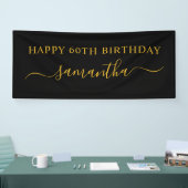 Zwart en Goud 60ste Verjaardag Elegante Swash Naam Spandoek (Beurs)