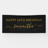 Zwart en Goud 60ste Verjaardag Elegante Swash Naam Spandoek (Horizontaal)