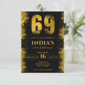 Zwart en Goud 69e Verjaardagsfeestje Kaart (Staand voorkant)