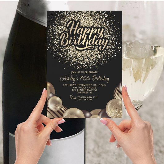 Zwart en Goud 70e Verjaardag Kaart