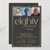 Zwart en Goud 80e Verjaardagsfeestuitnodiging Kaart (Voorkant / Achterkant)
