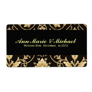 Zwart en Goud, Aangepast Wijnlabel voor Trouwdag Etiket