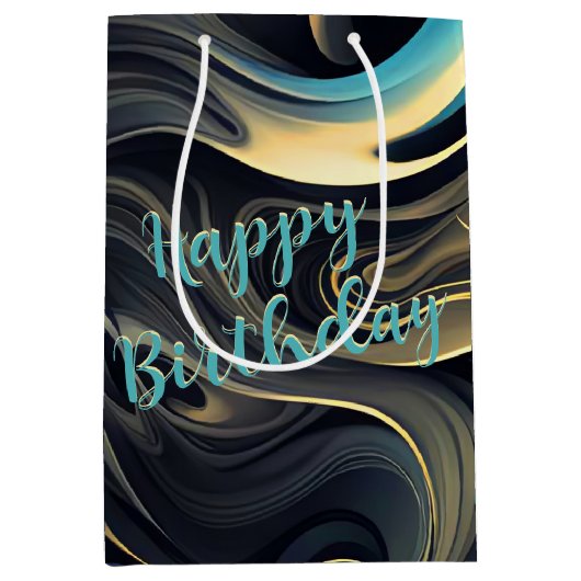 Zwart en Goud Abstracte Rookwerveling Medium Cadeauzakje (Voorkant)