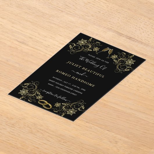 Zwart en Goud Acryl Uitnodiging Sjabloon Acryl Uitnodigingen (Laagn)