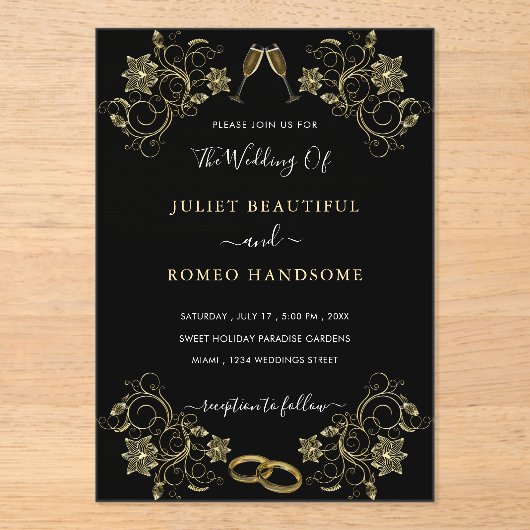 Zwart en Goud Acryl Uitnodiging Sjabloon Acryl Uitnodigingen (Voorkant)