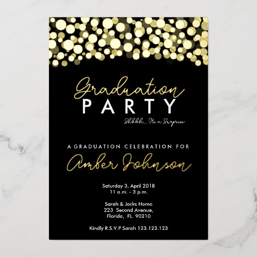 Zwart en goud Afstuderen Elegant Class Celebrate Folie Uitnodiging (Voorkant)