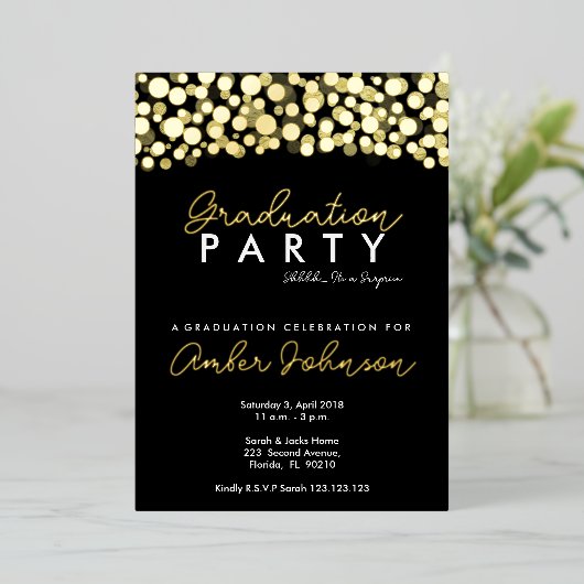 Zwart en goud Afstuderen Elegant Class Celebrate Folie Uitnodiging (Staand Voorkant)