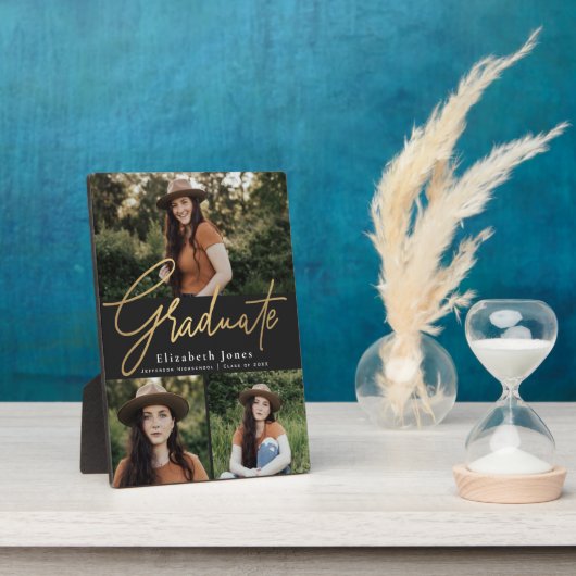 Zwart en Goud Afstuderen Script Afstuderen Foto Fotoplaat (Zijkant)