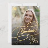 Zwart en goud afstuderen script foto afstuderen aankondiging (Voorkant)