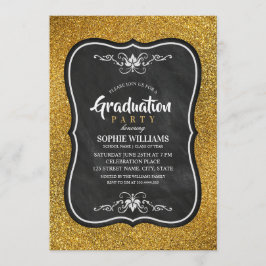 Zwart en goud afstuderen uitnodigingen glitter