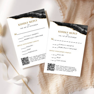 Zwart en goud agaat bar mitswa verticaal RSVP kaartje