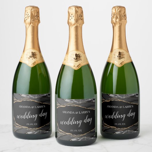 Zwart en Goud Agaat Marmer Mousserende Wijn Label Sparkling Wijnetiket (Flessen)