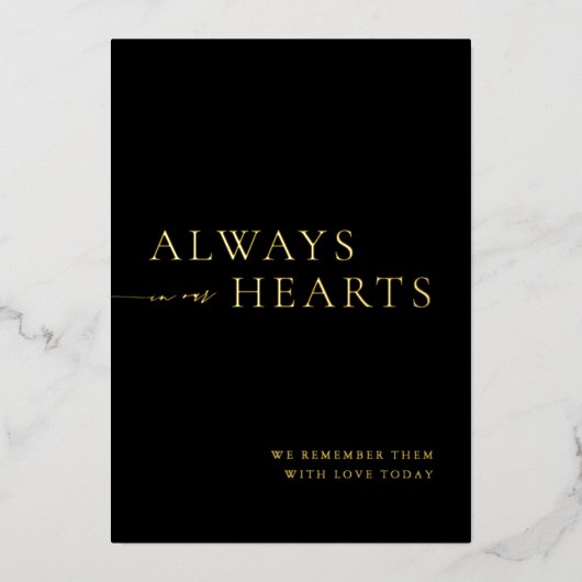 Zwart en goud altijd in ons hart folie uitnodiging (Voorkant)