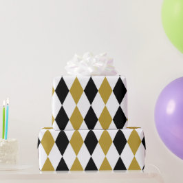 Zwart en goud Argyle Cadeaupapier
