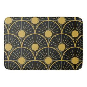 Zwart en goud art deco abstract zonpatroon badmat