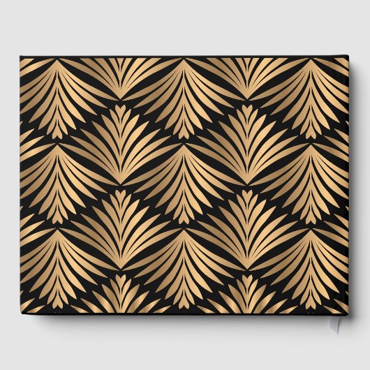 Zwart en Goud Art Deco Bloemen Gatsby Bruiloft Gastenboek (Achterkant)