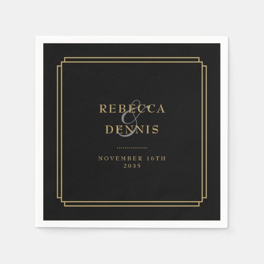 Zwart en goud Art Deco bruiloft Servet (Voorkant)