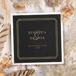 Zwart en goud Art Deco bruiloft Servet