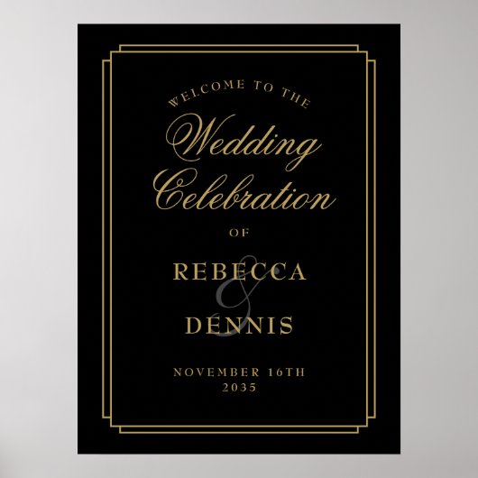 Zwart en Goud Art Deco Bruiloft Welkomstbord Poster (Voorkant)