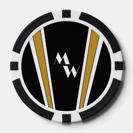 Zwart en goud Art Deco Design Monogrammed Poker Chips (Voorkant)