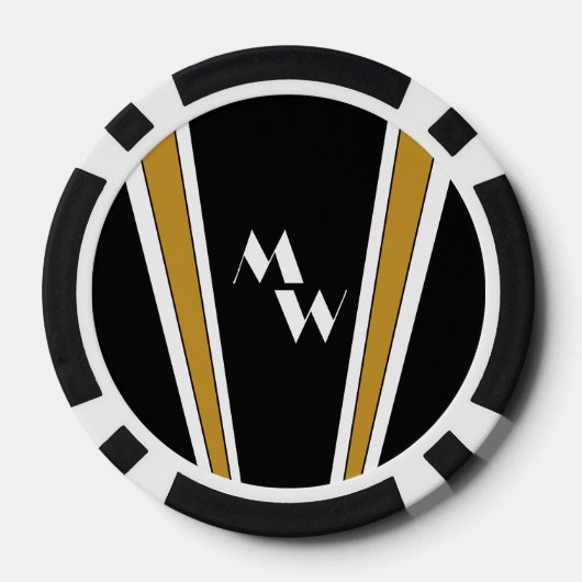 Zwart en goud Art Deco Design Monogrammed Poker Chips (Achterkant)