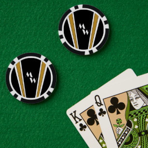 Zwart en goud Art Deco Design Monogrammed Poker Chips