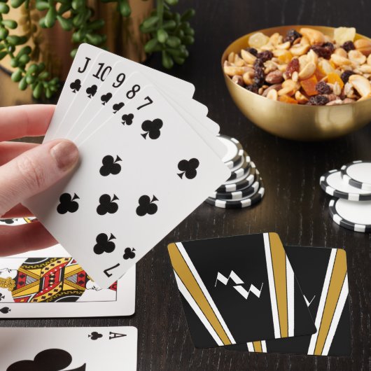 Zwart en goud Art Deco Design Monogrammed Pokerkaarten (Insitu)
