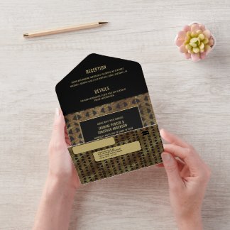 Zwart en goud Art Deco Gatsby-geïnspireerde trouw  All In One Uitnodiging