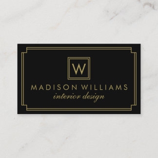 Zwart en goud Art Deco Monogram Visitekaartje
