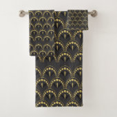 Zwart en goud Art Deco patroon Bad Handdoek (Insitu)