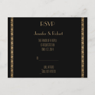 Zwart en Goud Art Deco Pauw RSVP Briefkaart