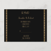 Zwart en Goud Art Deco Pauw RSVP Briefkaart (Voorkant)