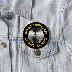 Zwart en Goud Atleet Naam Jersey Nummer Foto Ronde Button 7,6 Cm