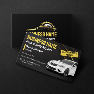 Zwart en Goud Autoreparatie Mechanic Autobody Shop Visitekaartje