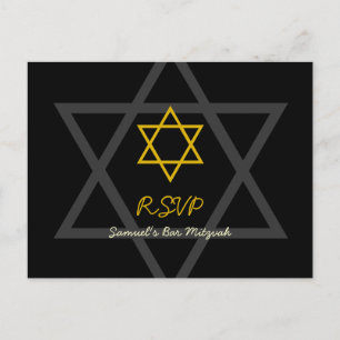 Zwart en Goud Bar Mitswa RSVP Uitnodiging Briefkaart