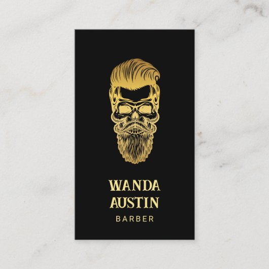 Zwart en goud Barber Skull Barbershop Visitekaartje (Voorkant)