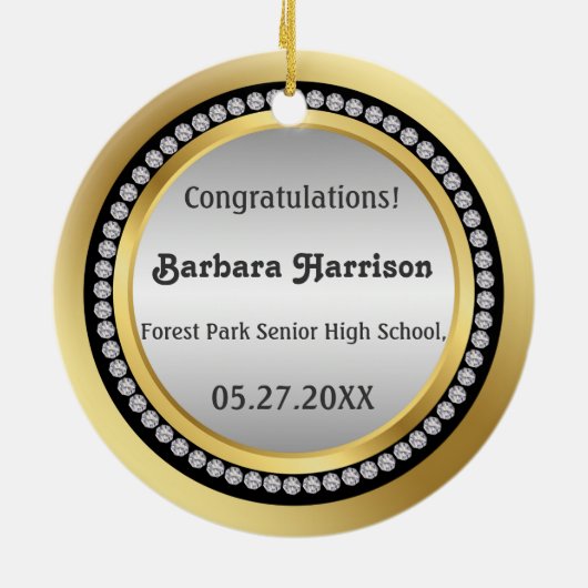 Zwart en goud, bedrukt diamant Afstuderen Keramisch Ornament (Achterkant)