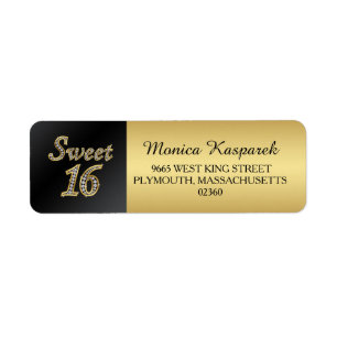 Zwart en goud, bedrukte diamant Sweet 16 Etiket