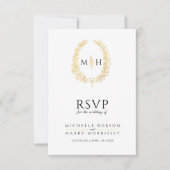 Zwart en goud blad ovale krans RSVP bruiloft (Voorkant)