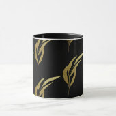 Zwart en Goud Blad Patroon Koffie Mok (Midden)