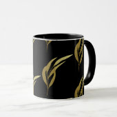 Zwart en Goud Blad Patroon Koffie Mok (Voorkant rechts)