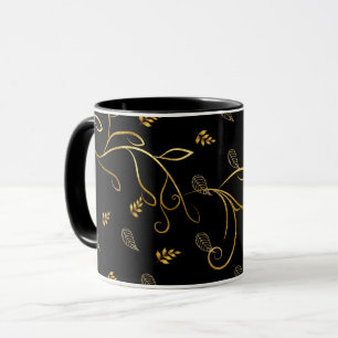 Zwart en Goud Blad Print Mok
