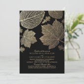 Zwart en Goud Bladeren  Fall Wedding Kaart (Staand voorkant)