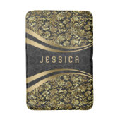 Zwart en goud bloemdamast patroon 2b badmat (Voorkant Verticaal)