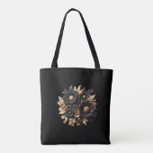 Zwart en Goud Bloemen/Bloemen Tas (Achterkant)
