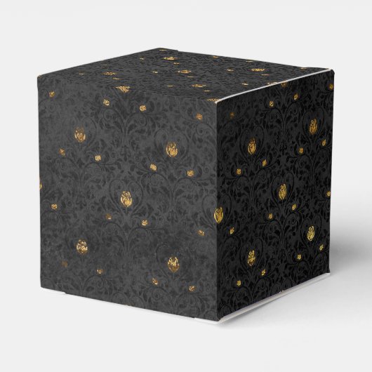 Zwart en Goud Bloemen Grunge Damask Bedankdoosjes (Achterkant)
