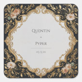 Zwart en Goud Bloemen Lijst bruiloft Sticker (Voorkant)